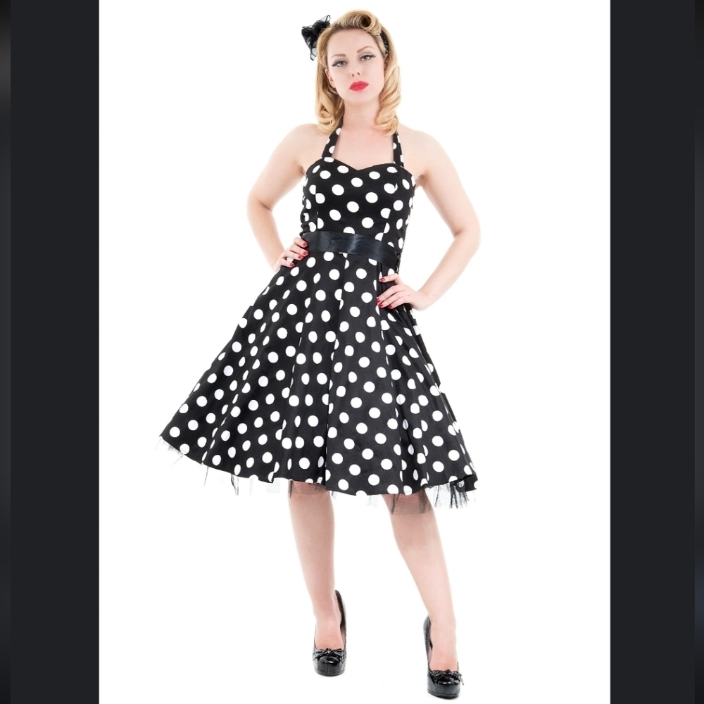 Hearts & Roses Polka Dot Dress Size 4 Halter Flare Pin Up Rockabilly H & R EUC